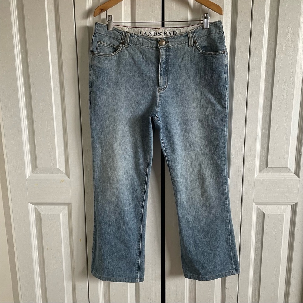 Lands’ End Original Fit Classic Waist Boot Leg Jeans Womens 12 Petite Light Wash